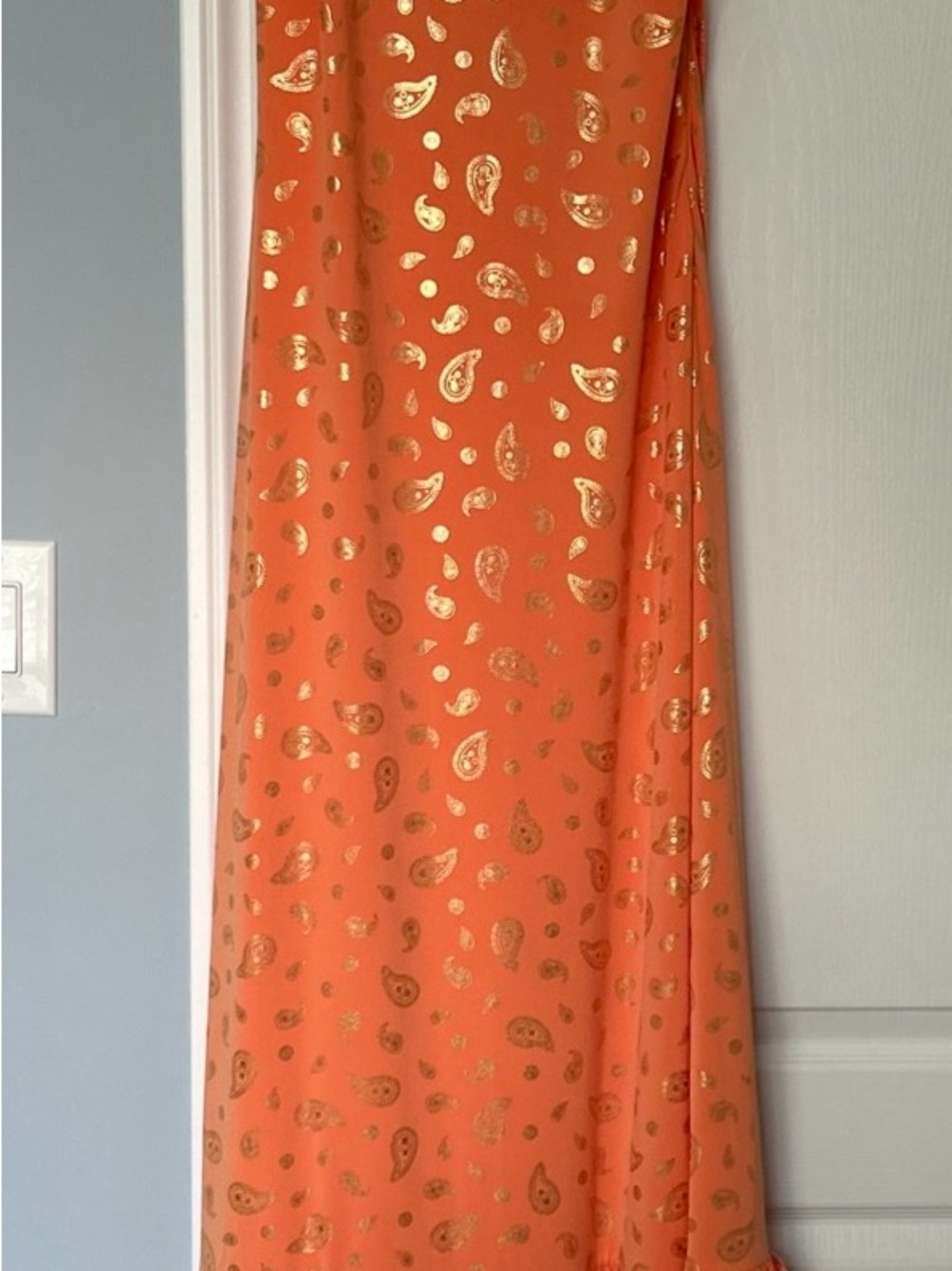 NWT Michael Kors Orange Maxi Dress with Gold Paisley Foil S